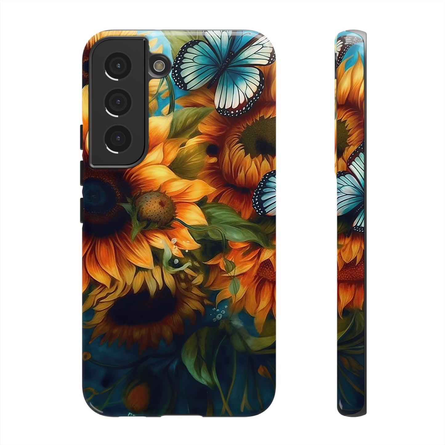 Aqua Blue Butterfly & Sunflower Art – Samsung Galaxy Case