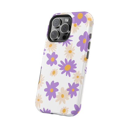 Retro Daisy Flower MagSafe iPhone Case – Pastel Purple & Cream Floral Design with Matte Finish