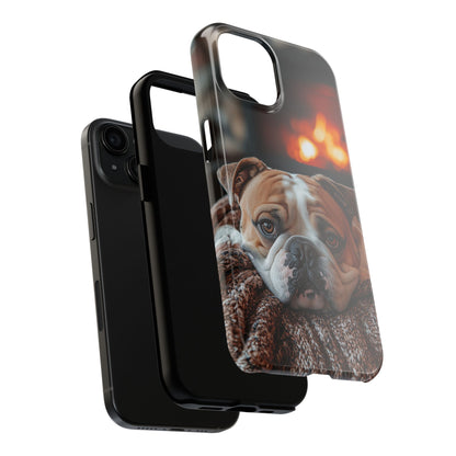 Cozy Bulldog iPhone Case – Fireside-Inspired Protective Cover Description: