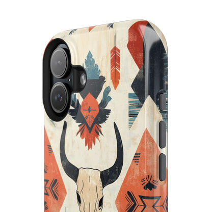 Southwestern Boho Skull Tough MagSafe iPhone Case – Durable Matte Finish, Dual-Layer Protection