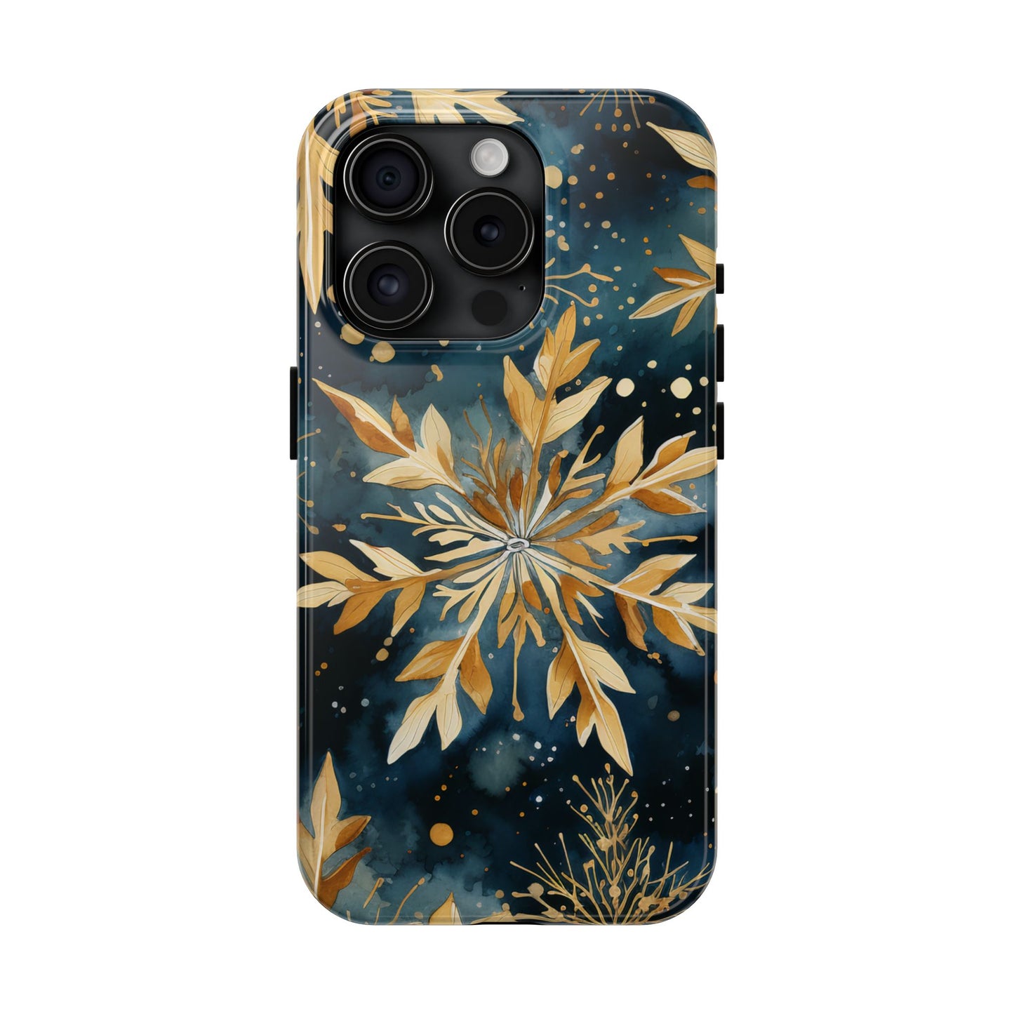 Gold Floral Snowflakes on Midnight Blue - iPhone Series Case