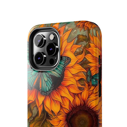 Vintage Blue Butterfly & Sunflower Art – iPhone Case