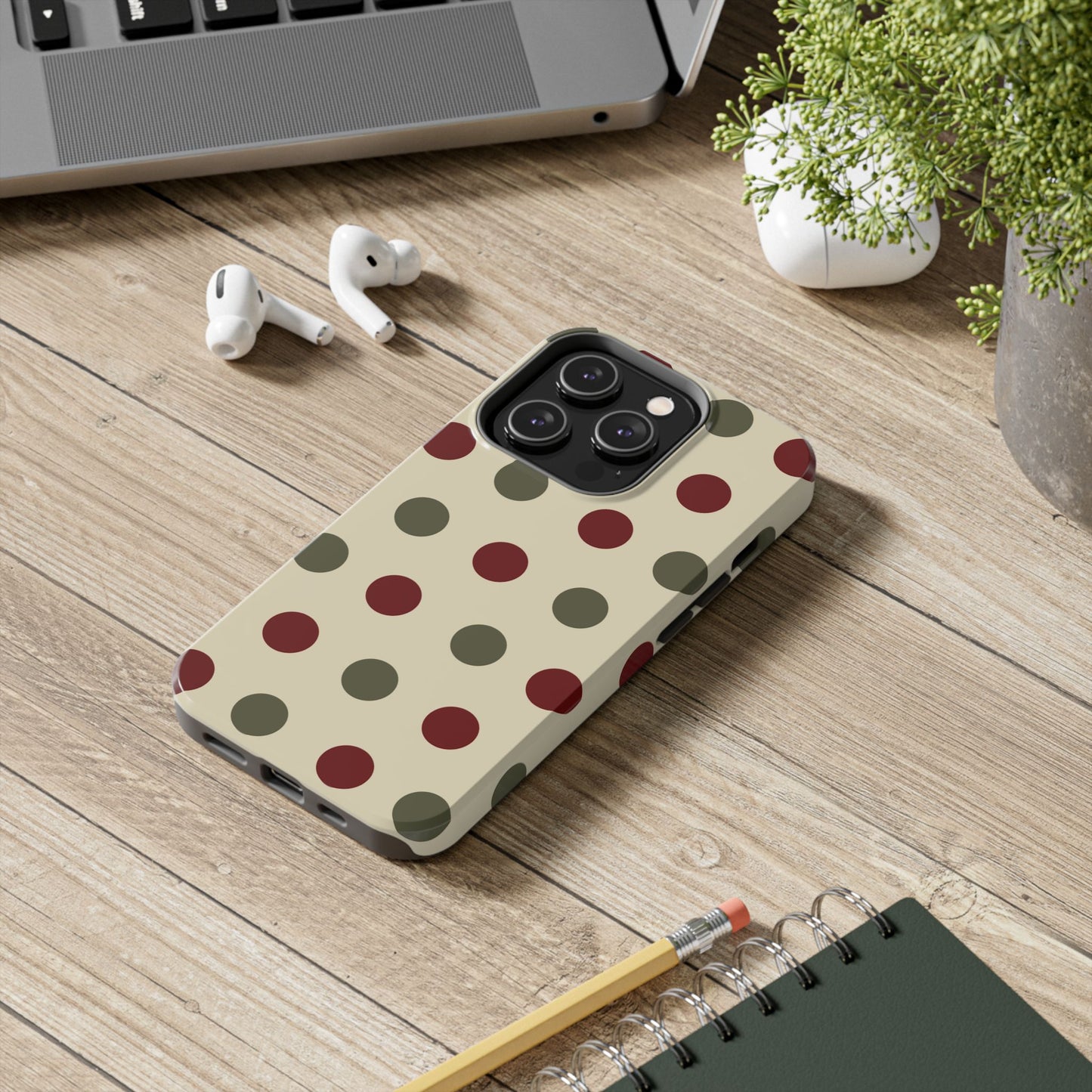 Red & Green Polka Dots on Cream – iPhone Case