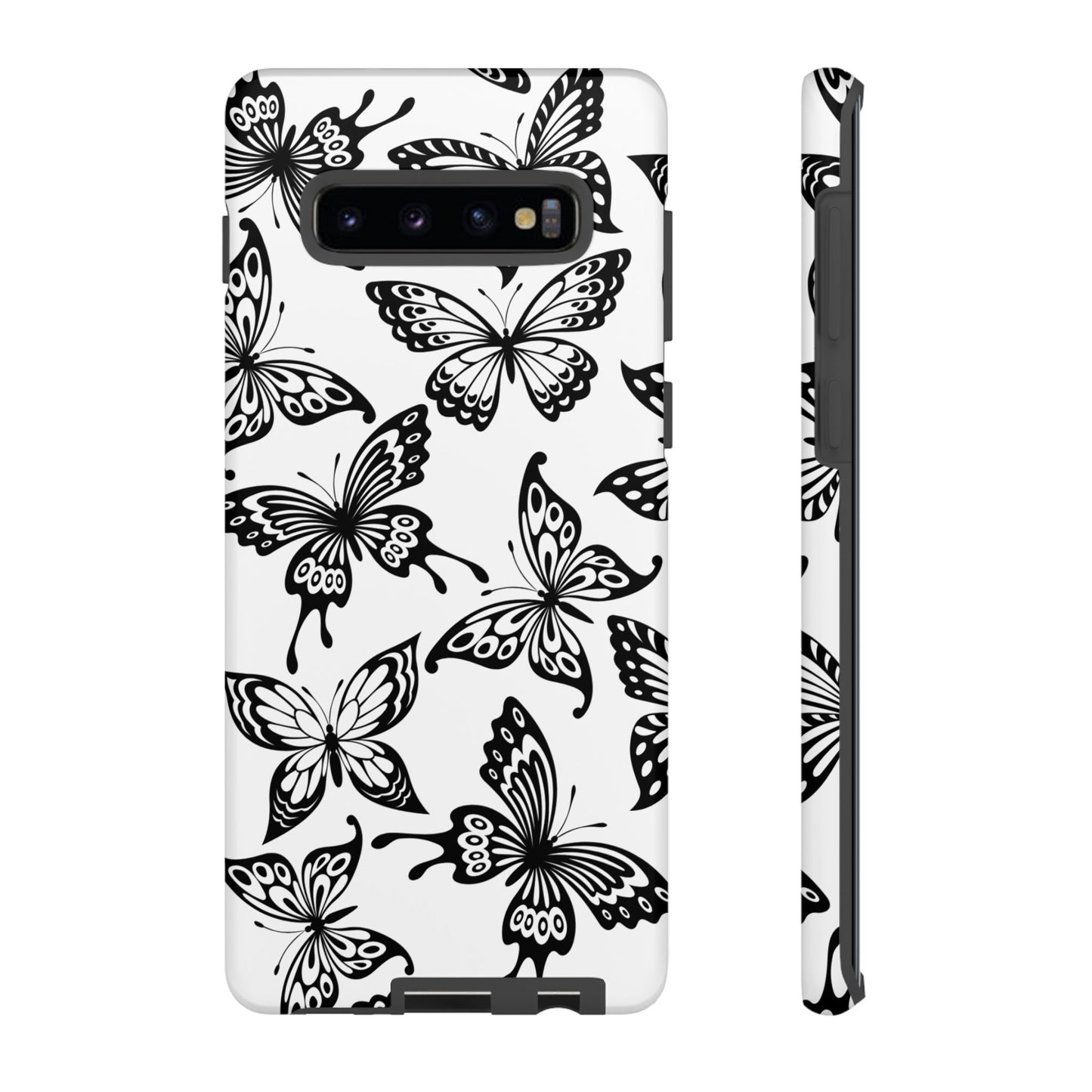 Monochrome Butterfly Pattern Samsung Galaxy  Case – Dual-Layer Protection with Matte Finish