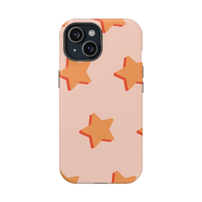 Retro Orange Stars MagSafe iPhone Case – Shock-Resistant, Smooth Matte Finish, Dual-Layer Design