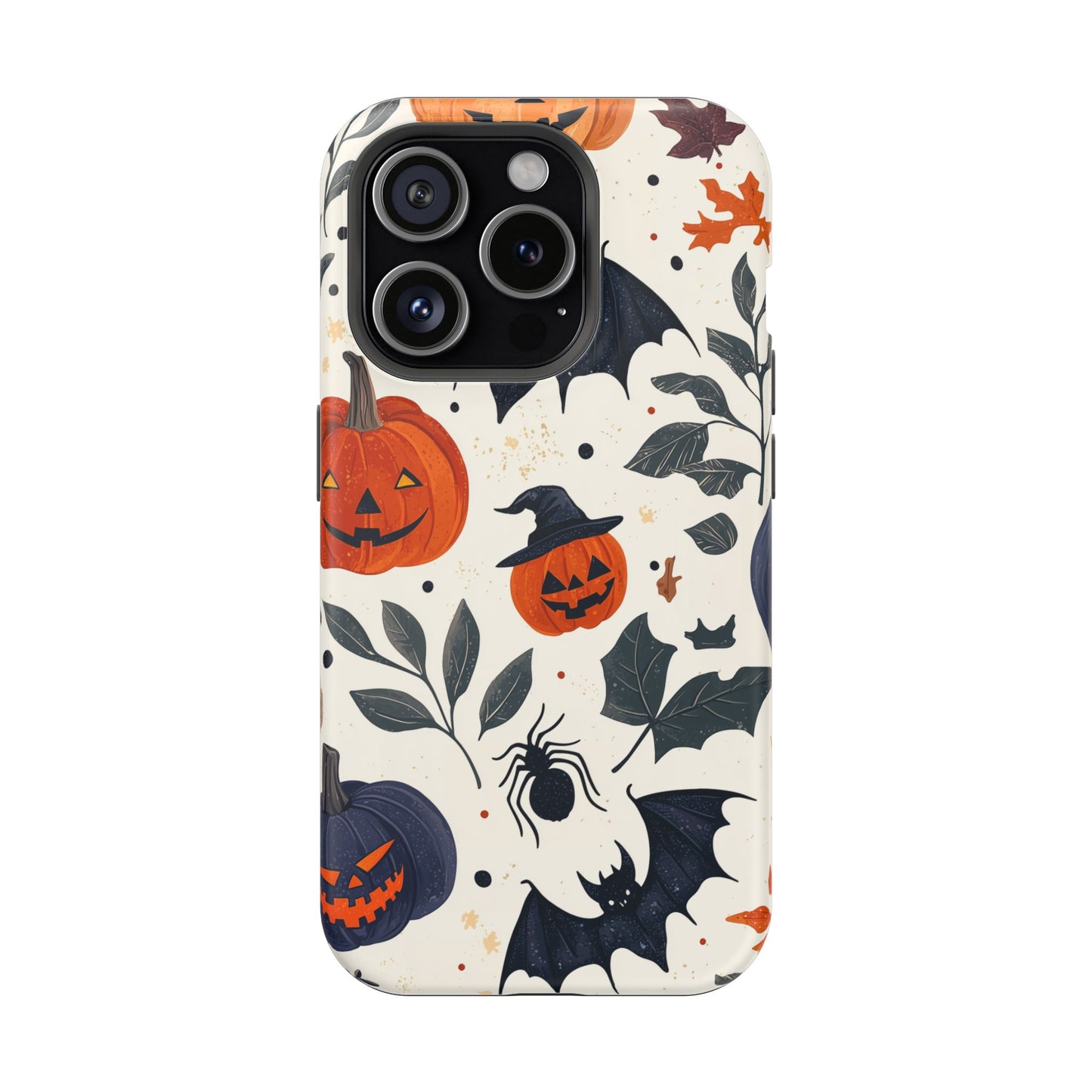 Spooky Halloween MagSafe iPhone Case – Pumpkins, Bats, and Spider Design