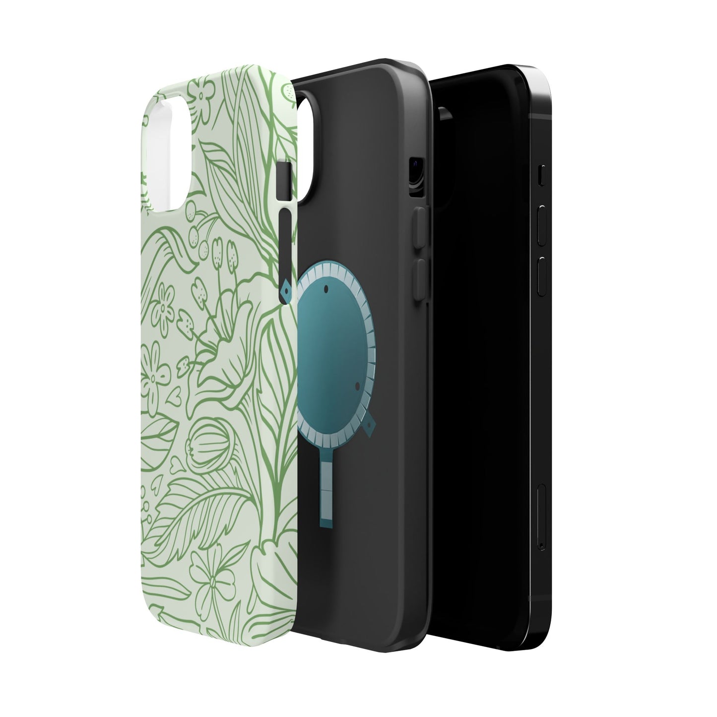 Sage Green Floral Line Art Tough MagSafe iPhone Case – Minimalist Botanical Design with Dual-Layer Protection