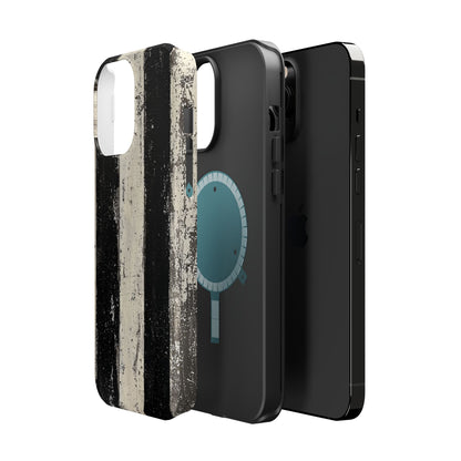 Vintage Vertical Stripe MagSafe iPhone Case - Black & White Grunge Design