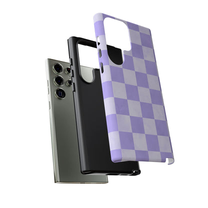 Lavender Checkerboard Samsung Galaxy Case – Shockproof, Smooth Matte Finish, Dual-Layer Design