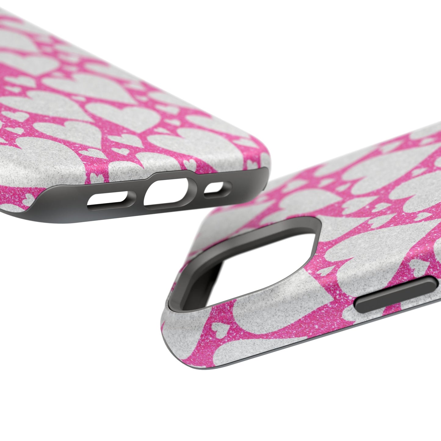 Pink and Silver Glitter Heart Pattern MagSafe Case