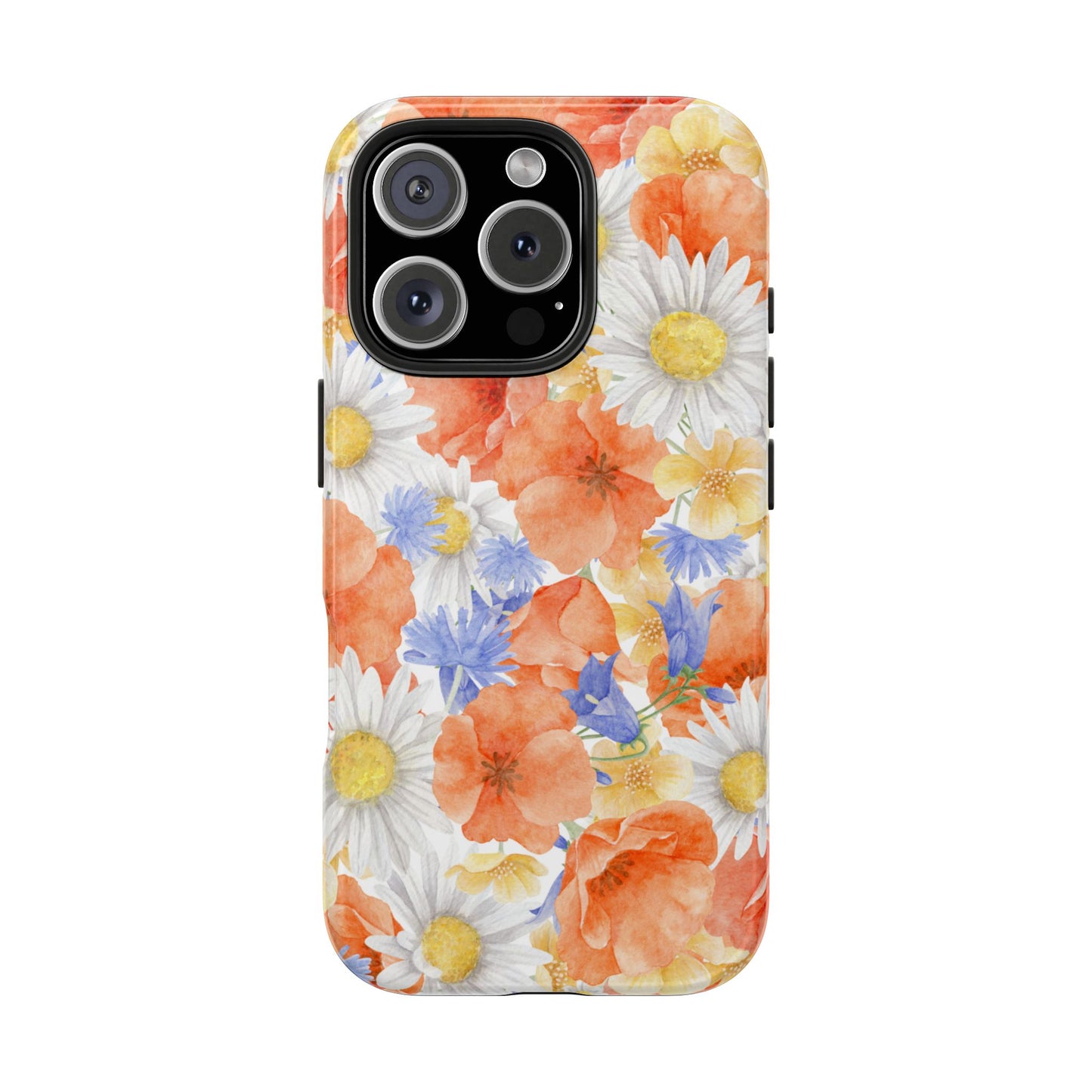 Watercolor Wildflower Pattern iPhone Case – Durable Matte Finish with Daisy, Poppy & Cornflower Design