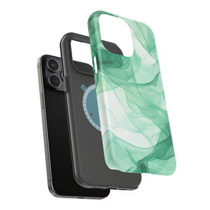 Translucent Flowing Green Fabric MagSafe iPhone Case – Elegant Fluid Design