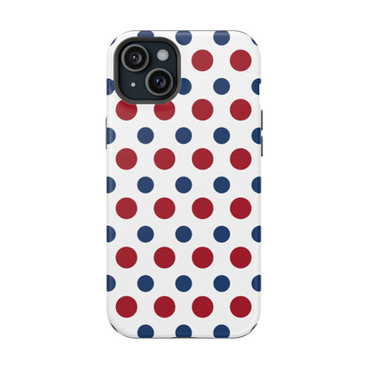 Patriotic Navy, White, and Red Polka Dot MagSafe iPhone Case