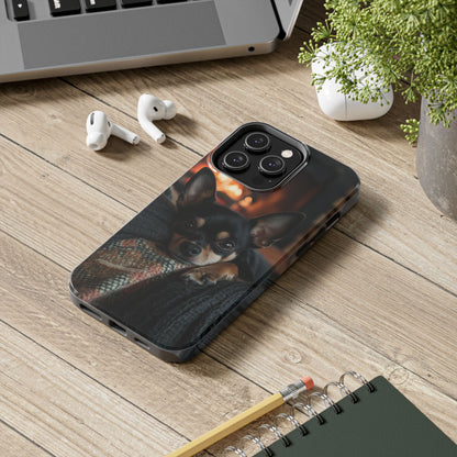 Cozy Chihuahua Fireplace iPhone Case – Warm and Stylish Design