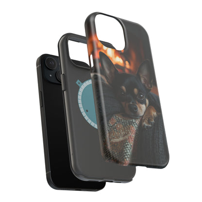 Cozy Chihuahua Fireplace MagSafe iPhone Case – Elegant and Functional Design