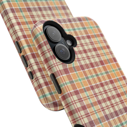 Retro Chic Plaid MagSafe iPhone Case in Red, Orange, Green & Cream – Vintage Design Meets Modern Tech