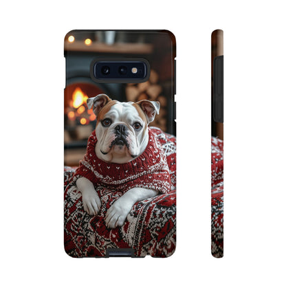 Cozy Bulldog in Sweater Samsung Galaxy Case – Festive Fireplace Protective Cove