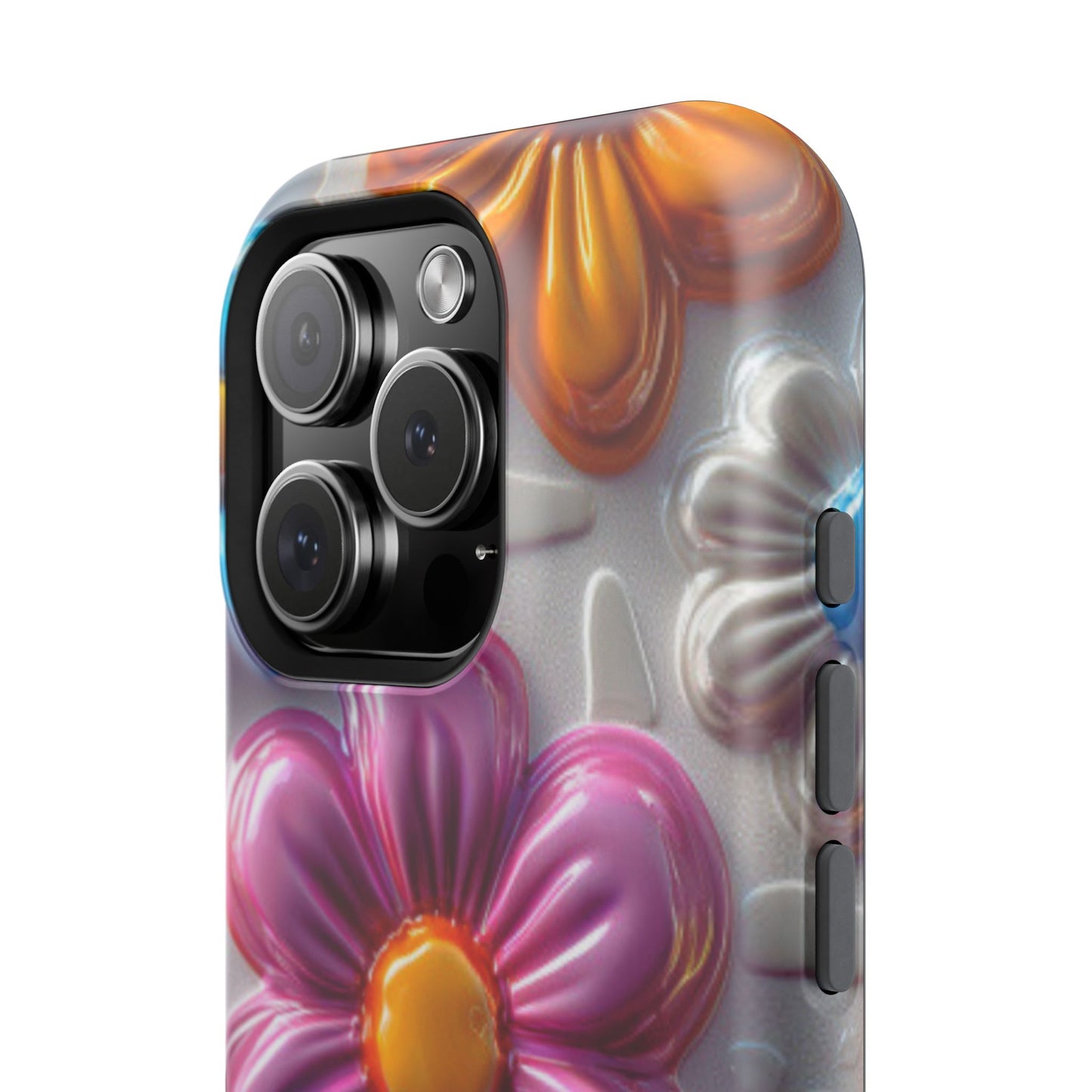 Glossy 3D Floral MagSafe iPhone Case – Colorful Flower Pattern, Durable Protection