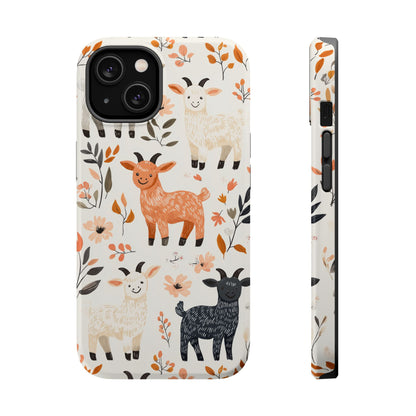 MagSafe iPhone Case: Smiley Goats & Dried Flowers – Vintage Charm