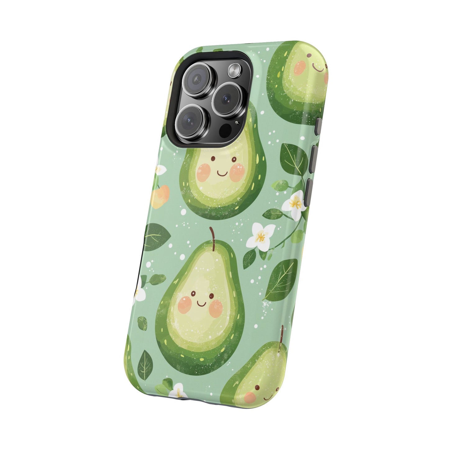 Smiling Avocados Tough MagSafe iPhone Case – Cute Avocado Design, Dual-Layer Protection