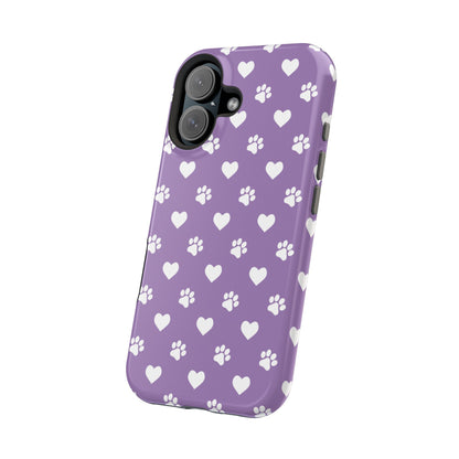 Lavender Paw Prints & Hearts Design - Adorable Pet Lover MagSafe iPhone Case