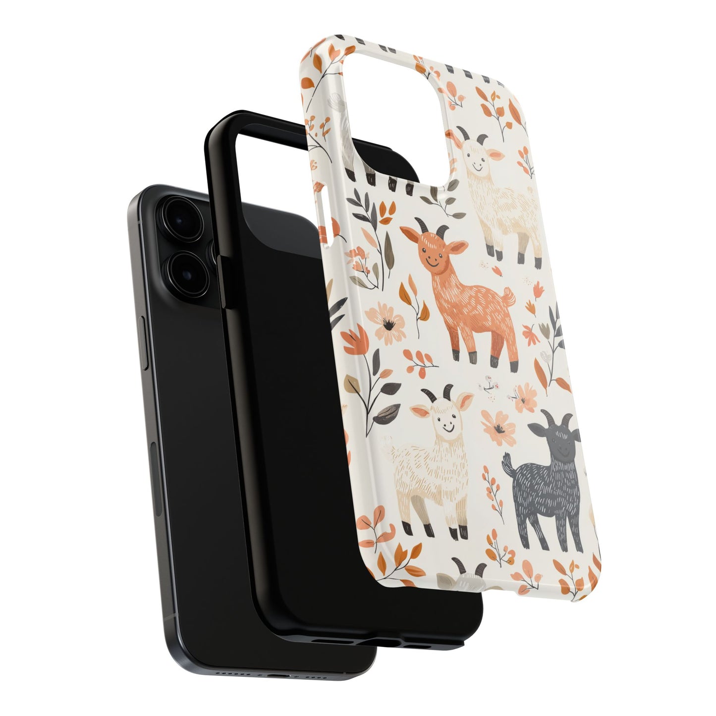 iPhone Case: Smiley Goats & Dried Flowers – Vintage Charm