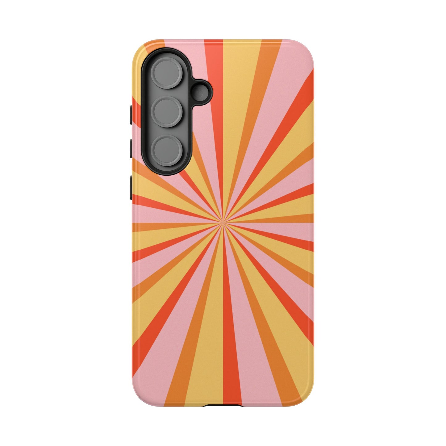 Bold Retro Sunburst Samsung Galaxy Case – Vibrant 70s-Inspired Rays in Orange, Pink, and Yellow