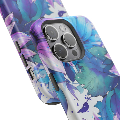 Purple & Teal Watercolor Floral MagSafe iPhone Case - Artistic Flower Design