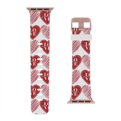 Red Love Heart Pattern Apple Watch Band