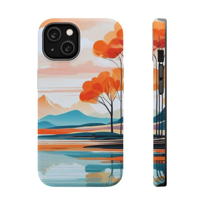 Serene Sunset Lake MagSafe iPhone Case – Minimalist Landscape Art, Dual-Layer Protection