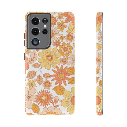 Vintage Floral Bloom Samsung Galaxy Case – Warm Orange & Yellow Retro Flower Design with Matte Finish