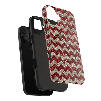 Sparkling Red & White Chevron – Glitter Illusion iPhone Case