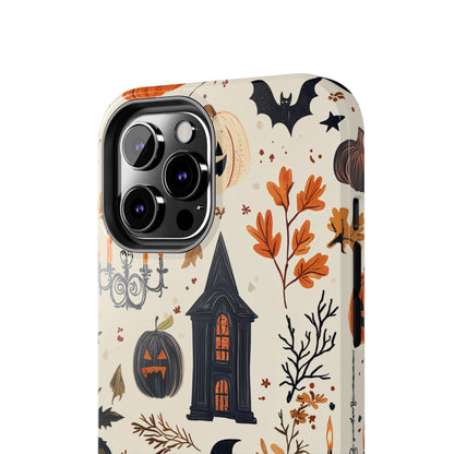 Haunted Halloween iPhone Case – Haunted House, Bats, and Pumpkins Design