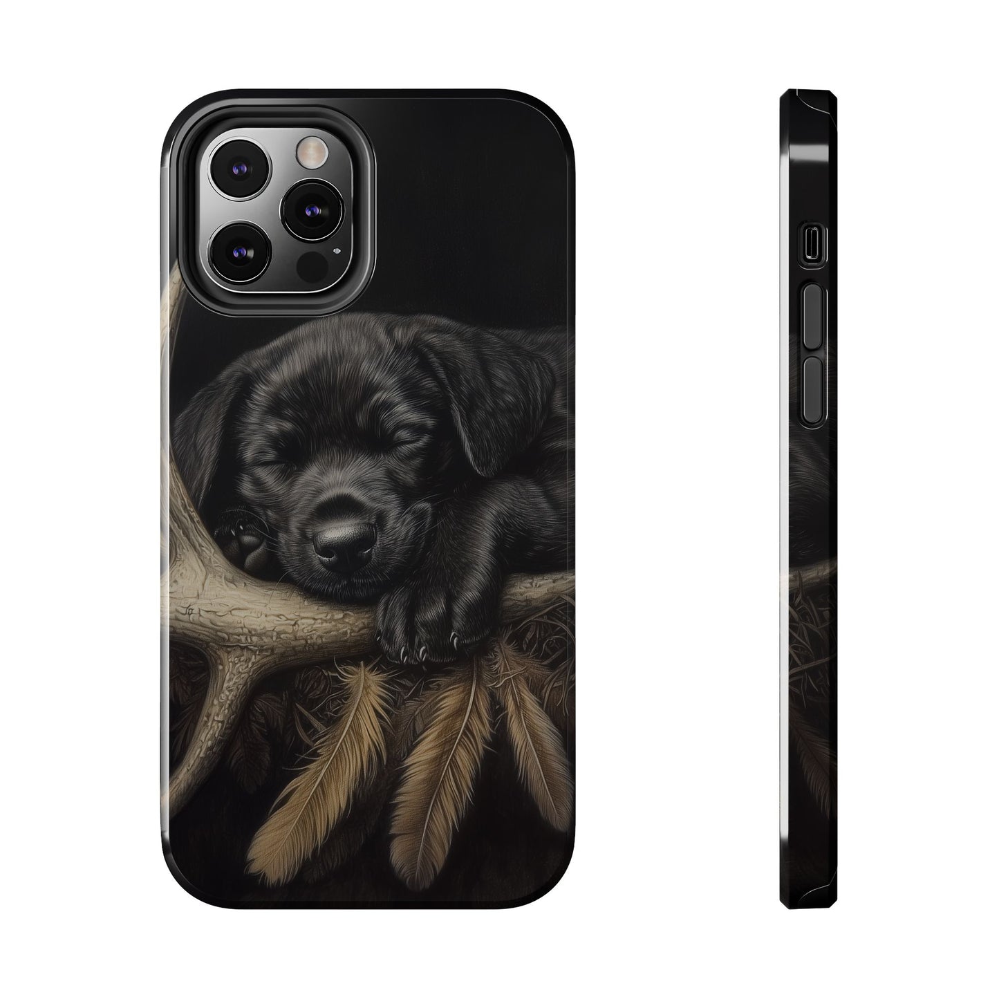 Adorable Black Labrador Puppy on Feathers iPhone Case