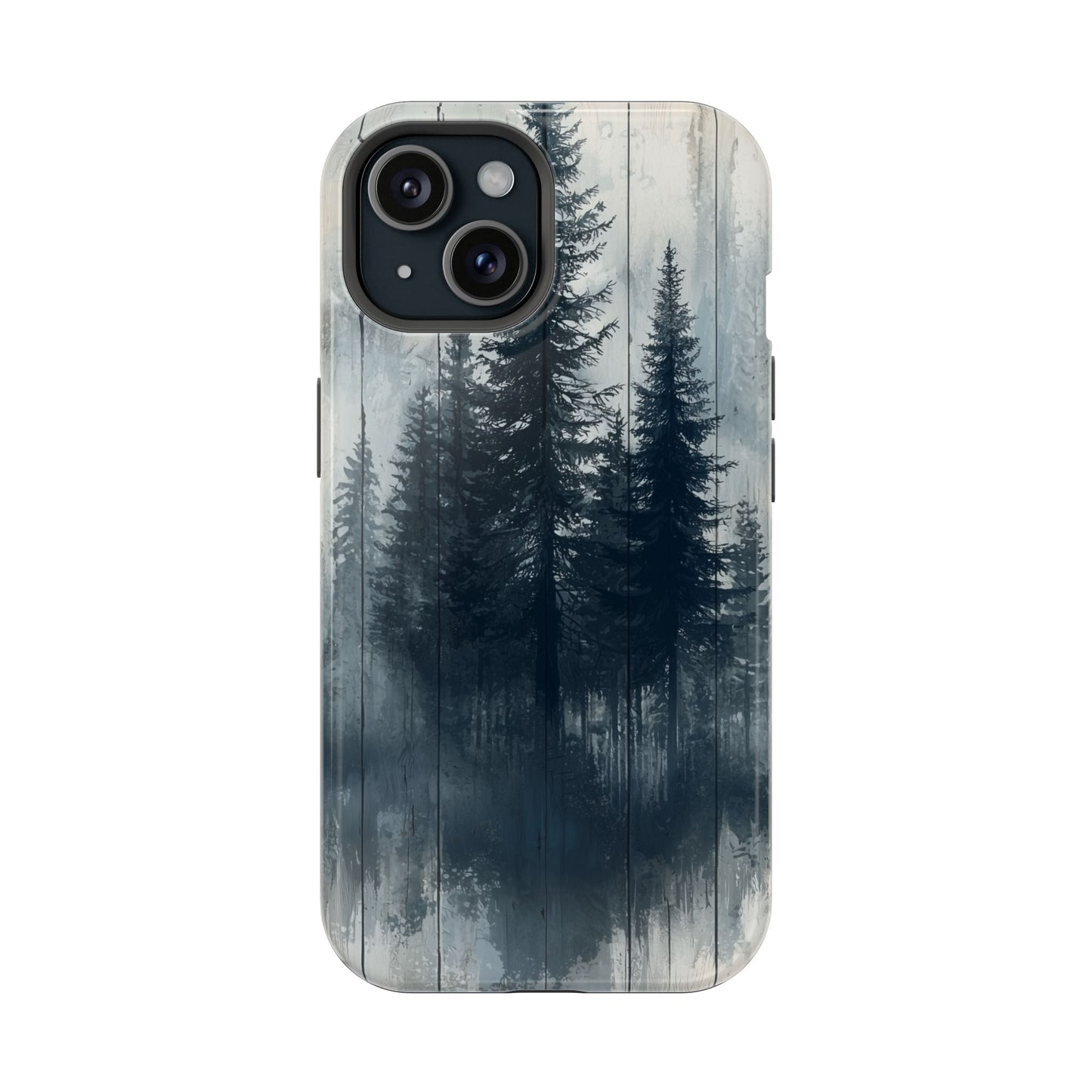 Rustic Pine Forest MagSafe iPhone Case - Blue Toned Woodland Design