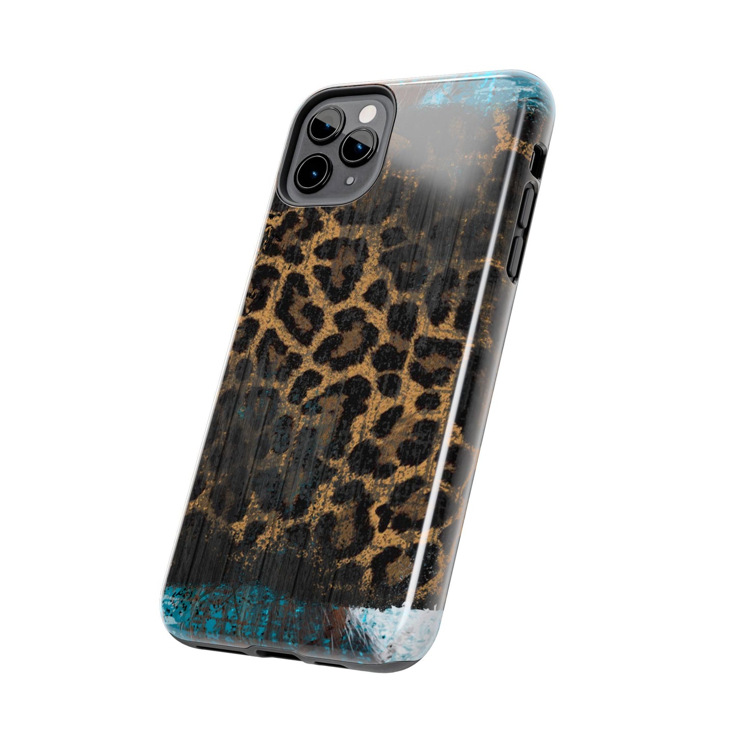 Boho Leopard and Turquoise Tough iPhone Case – Rustic Western Design with Dual-Layer Protection