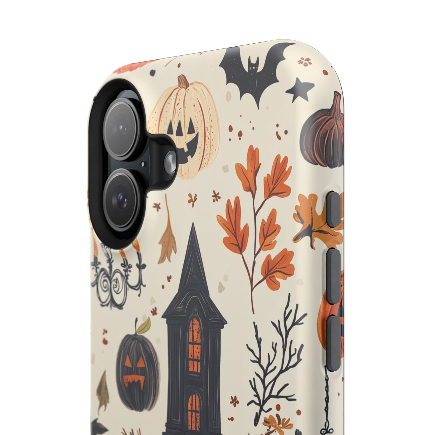 Haunted Halloween MagSafe iPhone Case – Haunted House, Bats, and Pumpkins Design