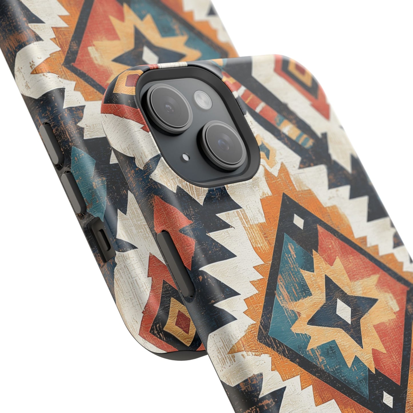 Vintage Southwestern Diamond Tough MagSafe iPhone Case – Rustic Tribal Design, Dual-Layer Protection