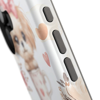 Cute Puppies in Heart MagSafe iPhone Case – Adorable Dog & Floral Design, Shockproof & Slim