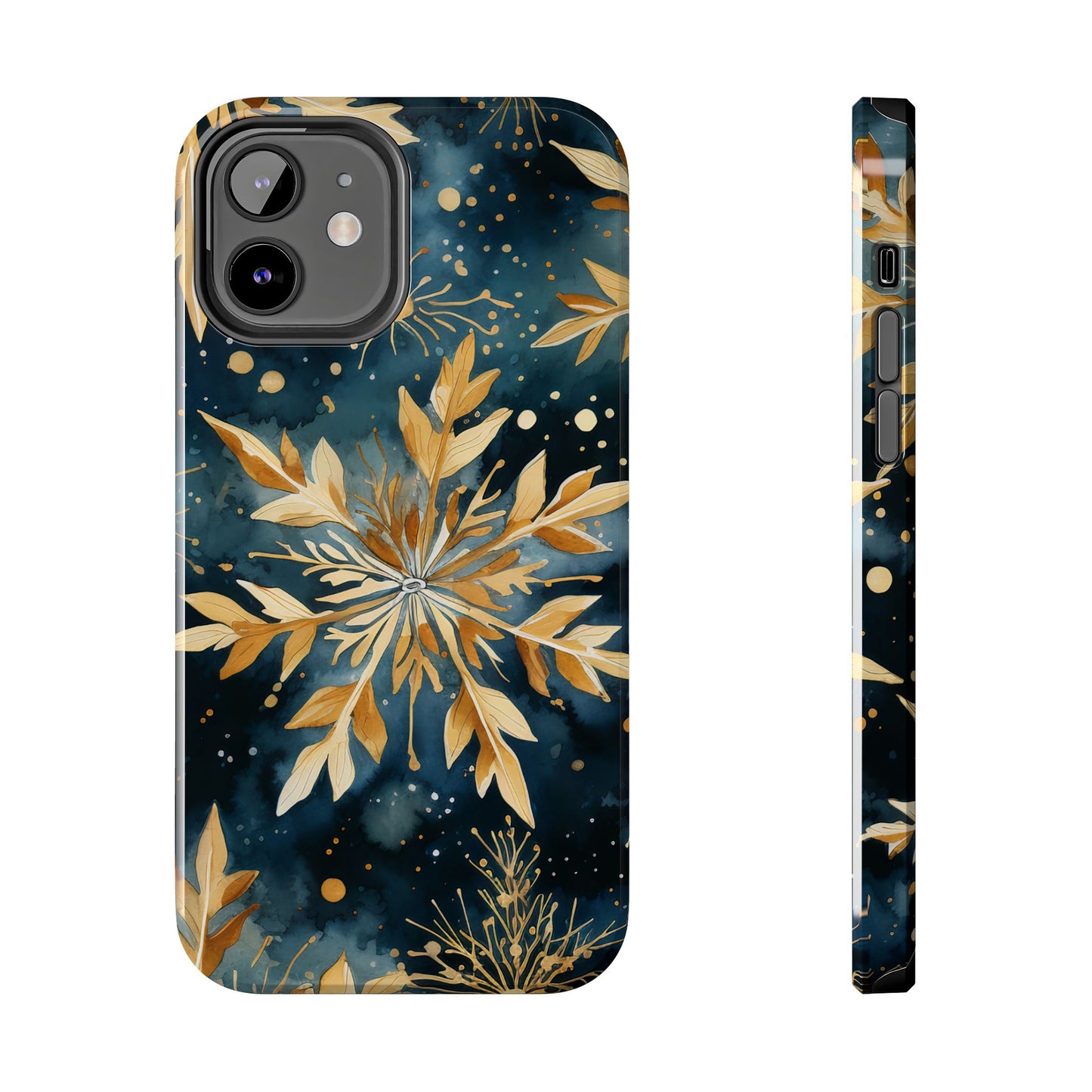 Gold Floral Snowflakes on Midnight Blue - iPhone Series Case