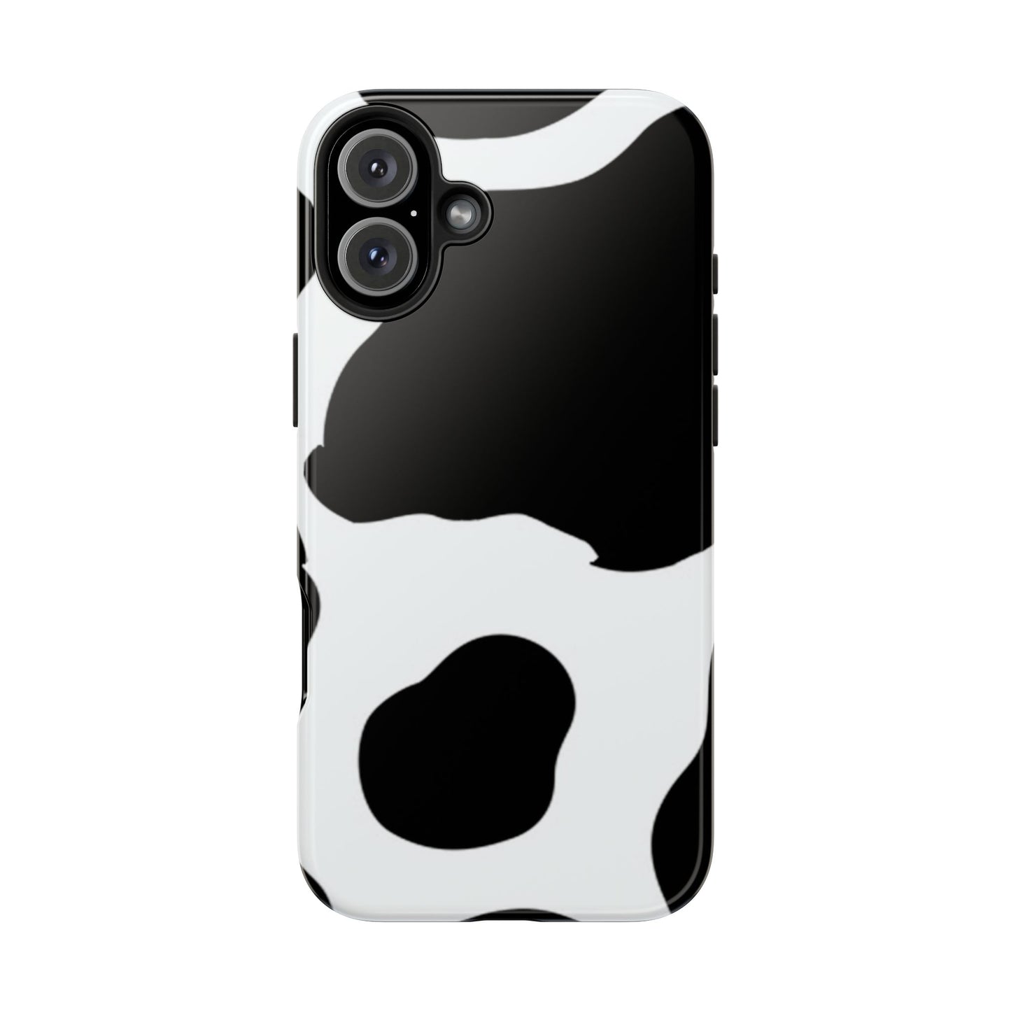 Bold Black and White Cow Print Tough iPhone Case – Modern Animal Pattern with Dual-Layer Protection