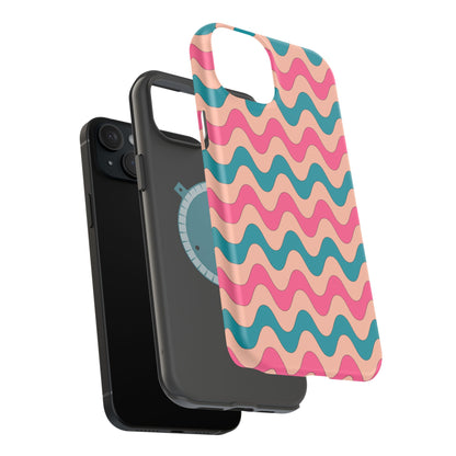 Retro Waves Pattern MagSafe iPhone Case – Shockproof Design with Dual-Layer Protection