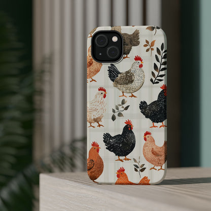 MagSafe iPhone Case: Vintage Chicken & Leaves – Farmhouse Style Case