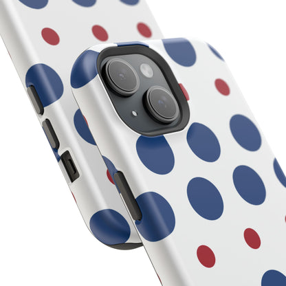 Bold Navy & Red Polka Dot Pattern – MagSafe iPhone Case