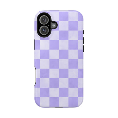 Lavender Checkerboard MagSafe iPhone Case – Shockproof, Smooth Matte Finish, Dual-Layer Design