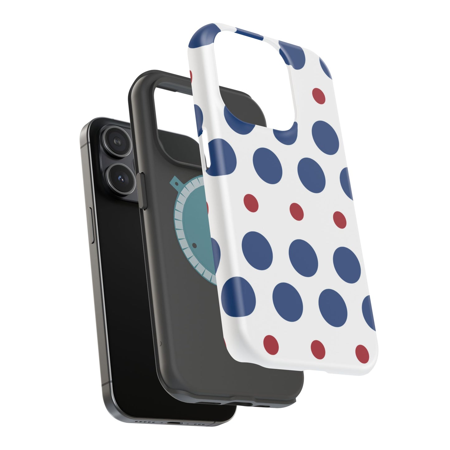 Bold Navy & Red Polka Dot Pattern – MagSafe iPhone Case