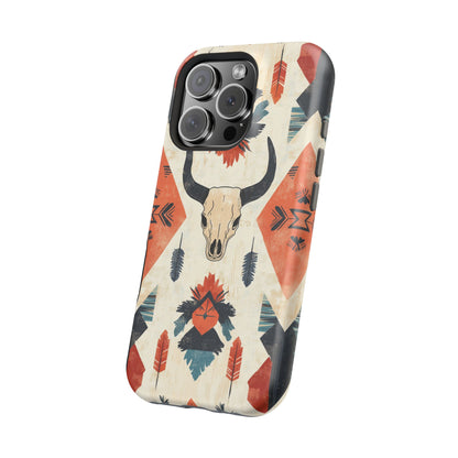 Southwestern Boho Skull Tough MagSafe iPhone Case – Durable Matte Finish, Dual-Layer Protection