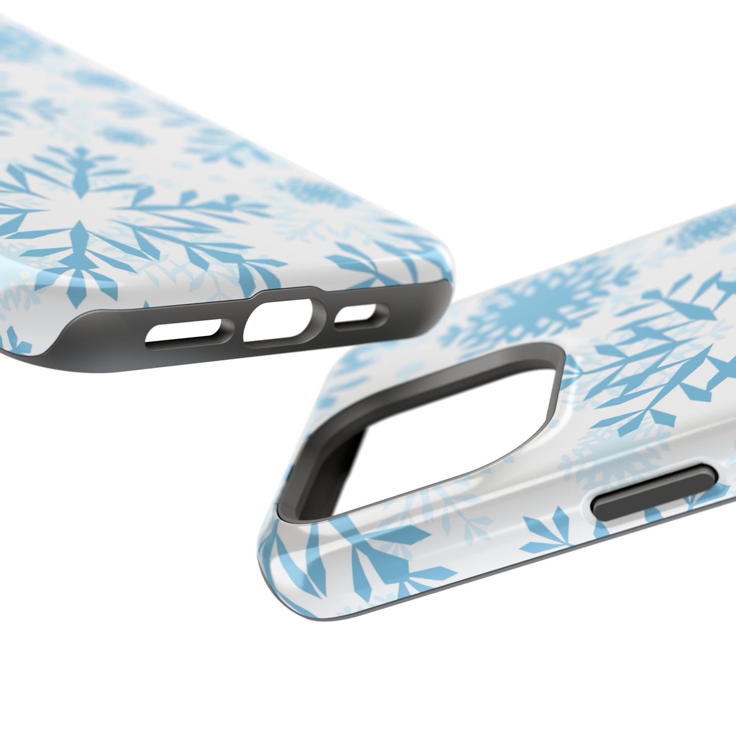 Frosty Blue Snowflakes MagSafe iPhone Case – Shockproof, Smooth Matte Finish, Dual-Layer Design