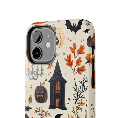 Haunted Halloween iPhone Case – Haunted House, Bats, and Pumpkins Design