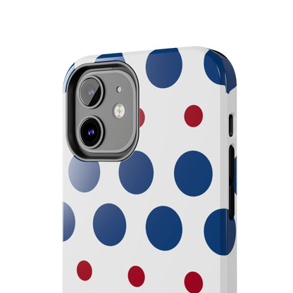 Bold Navy & Red Polka Dot Pattern – iPhone Case